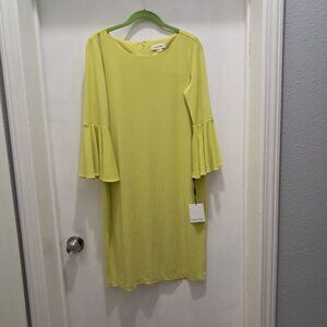 Calvin Klein Scuba Crepe 3/4 Sleeve Midi Dress (soft lime/yellow) #CD8A133E